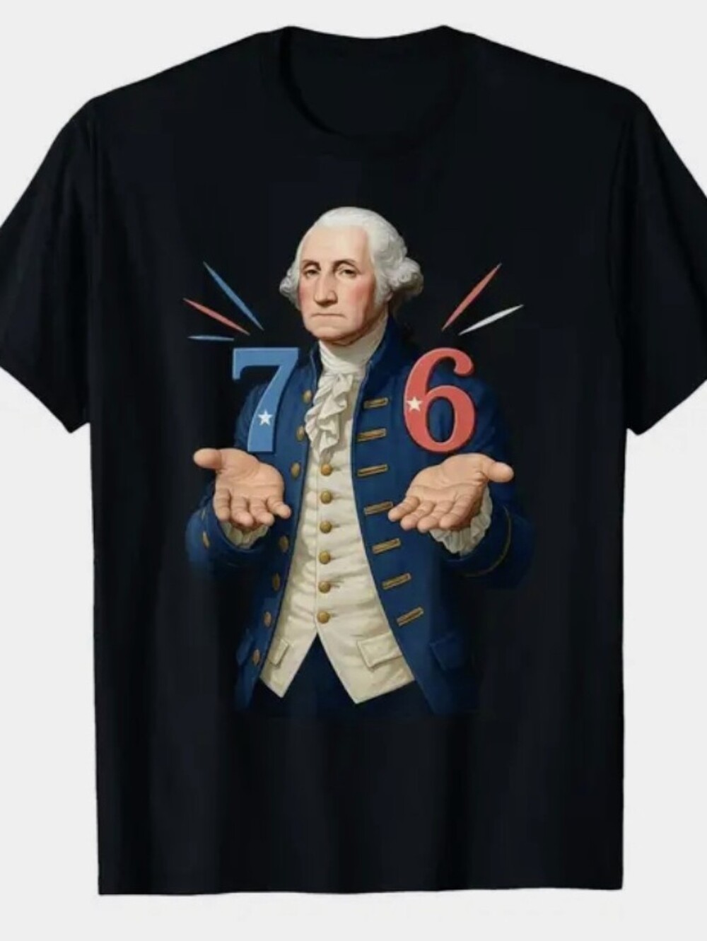 76 GEORGE WASHINGTON x PEACE GARDEN DESIGNS ❤️🤍💙 SS BLACK Cotton TEE 💙🤍❤️